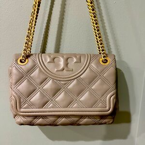 Tori Burch Heron Grey Fleming Soft Convertible Shoulder Bag